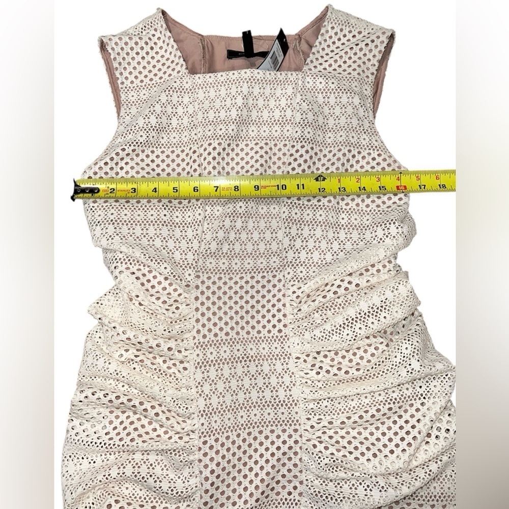 NWT BCBGMAXAZRIA Renee Ivory Eyelet Mesh Ruched Bodycon Dress - Picture 4 of 6